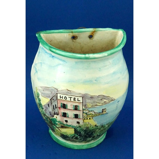 Antique Wall-Mounted Majolica Ceramic Planter with Amalfi View by Solimene, 1890s For Sale - Image 4 of 15