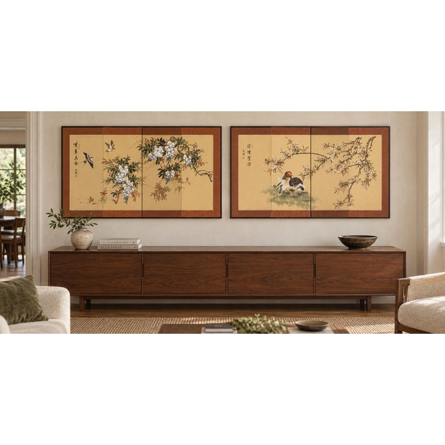 Asian Vintage Asian Byōbu-Style Wall Screens – a Pair Signed For Sale - Image 3 of 3