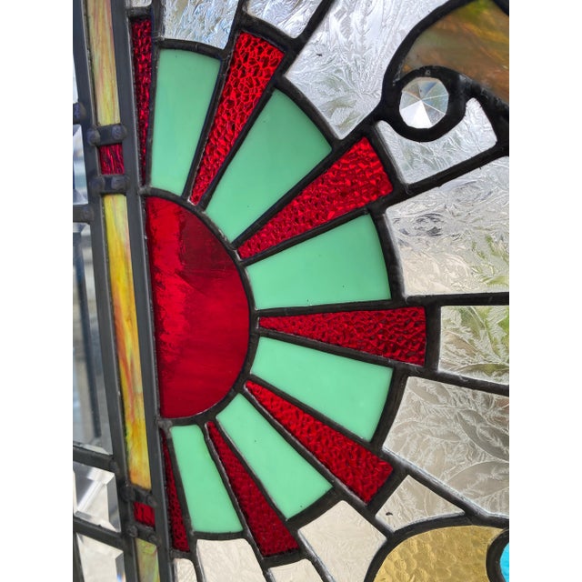 Turquoise Early 20th Century Art Nouveau Stained Glass Window For Sale - Image 8 of 13
