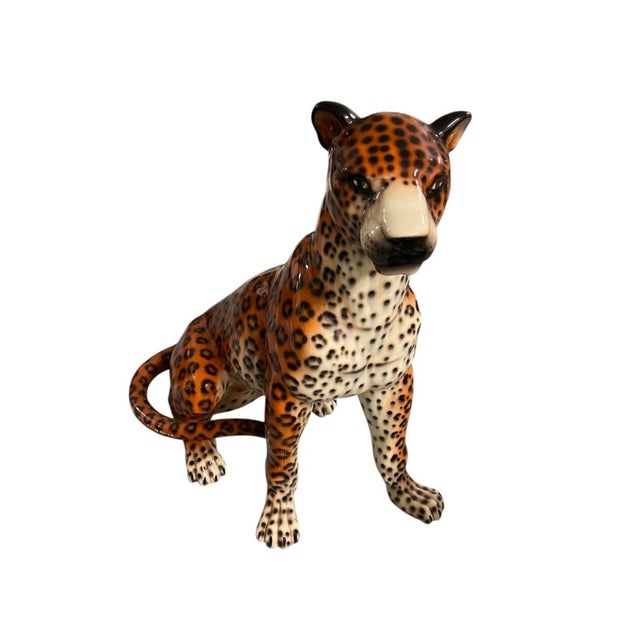 Vintage Italian-Style Glazed Ceramic Leopard Floor Sculpture For Sale In West Palm - Image 6 of 12