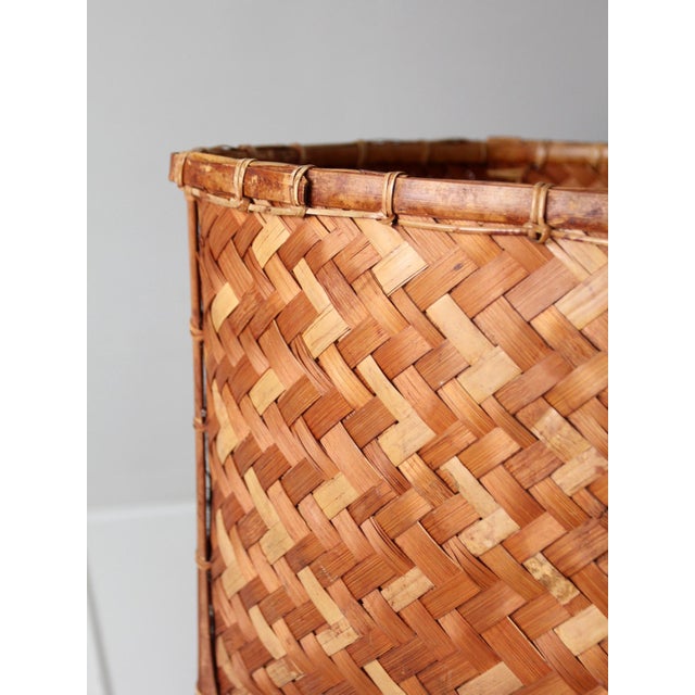 Vintage Woven Bamboo Storage Basket With Geometric Herringbone Pattern For Sale - Image 11 of 12