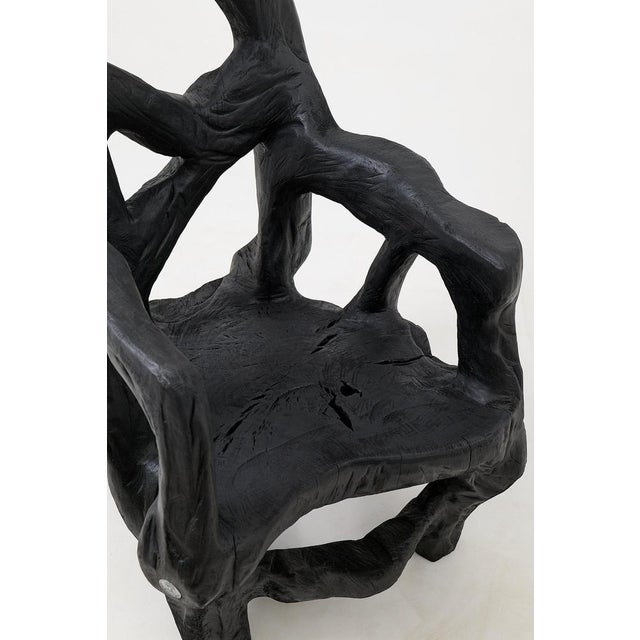 Brutalist Sculptural Armchair in Burnt Oak Wood by Logniture For Sale - Image 13 of 17