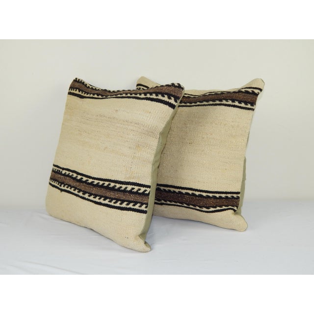 Striped Kilim Pillow Cover - A Pair These beautiful 16"x16" pillow covers were made from an authentic, vintage Turkish rug...