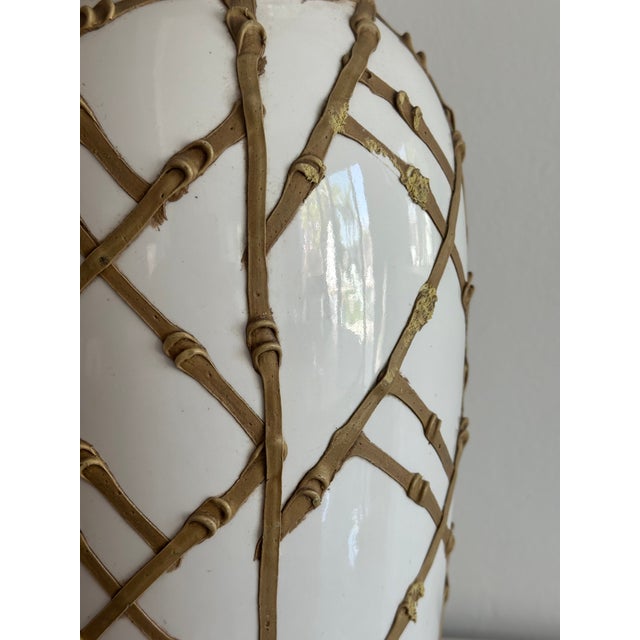 Ceramic Faux Bamboo Lamp For Sale - Image 4 of 4