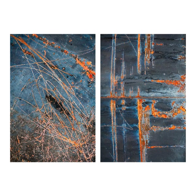 Contemporary Industrial Art Prints, Pair of Abstract Fine Art Photography Prints, Set of Two 24 X 36" Rust Artworks For Sale
