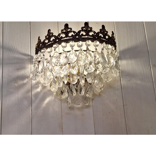 1970s Vintage Wall Lamp with Brass Frame and Glass Pendants, 1970s For Sale - Image 5 of 8