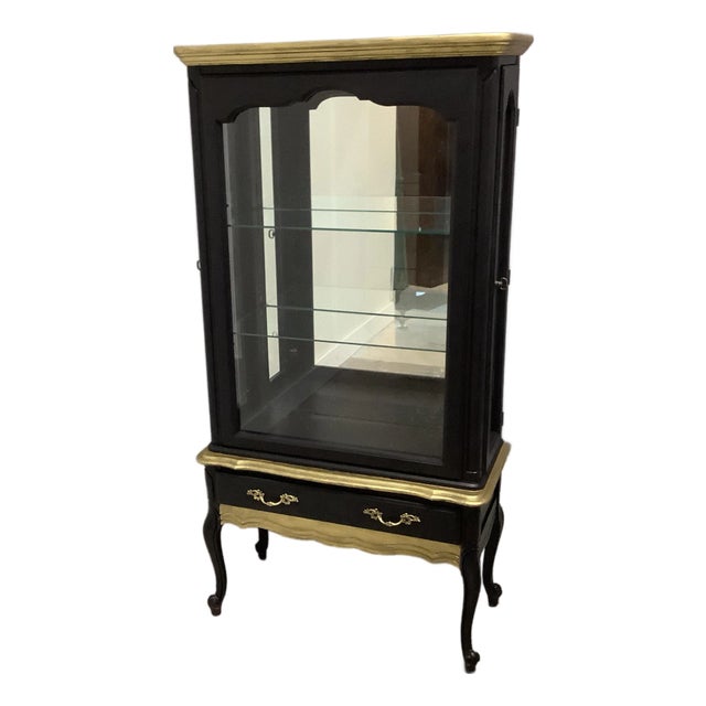 Vintage Hammary Black Gold Double Side Door Display Curio Cabinet Queen Anne For Sale