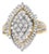 10K Yellow Gold 1.0 Cttw Round and Baguette-Cut Diamond Cluster Ring, Size 7 For Sale