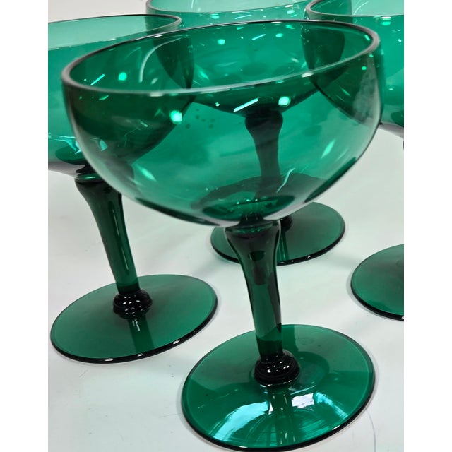 Tall Emerald Champagne Coupes- Set of Four For Sale - Image 4 of 15