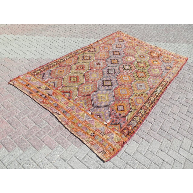 Mid 20th Century Vintage Turkish Handmade Kilim Boho Area Rugs For Sale - Image 5 of 11
