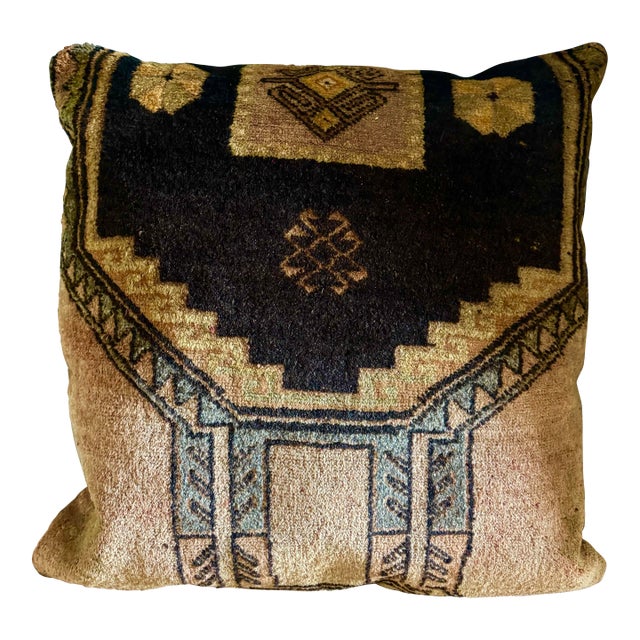 Vintage Turkish Kilim Floor Cushion | Large 28” Wool Rug Ottoman For Sale