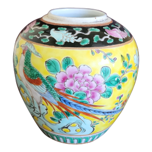 Antique Yellow Ginger Jar Hand Made and Hand Painted