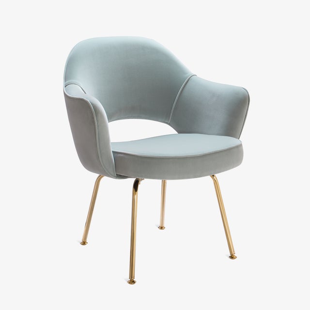 Celadon Saarinen Executive Arm Chairs in Celadon Velvet, Gold Edition For Sale - Image 8 of 8