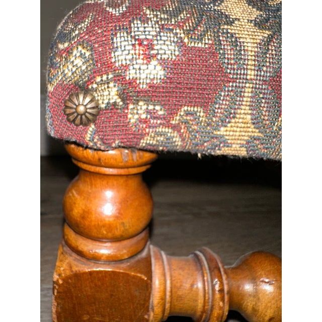 Antique 19th Century Bobbin Leg Upholstered Wood Footstool For Sale - Image 12 of 12