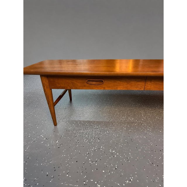 Lane Mid-Century Modern Walnut Coffee Table With Single Drawer, Style 1050-20 C. January 1960 For Sale In Baton Rouge - Image 6 of 11