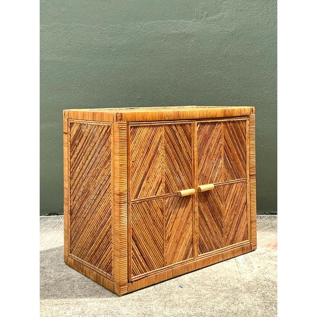 Camel Vintage Rattan Chevron Cabinet For Sale - Image 8 of 12