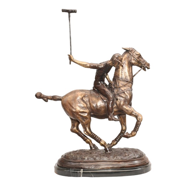 Unknown, Polo Player Horse Jockey Statue, Bronze For Sale