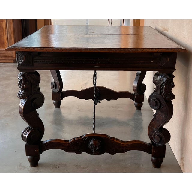 Late 19th Century 19th Spanish Carved Gargoyles Walnut Renaissance Library / Writing or Desk Table For Sale - Image 5 of 18