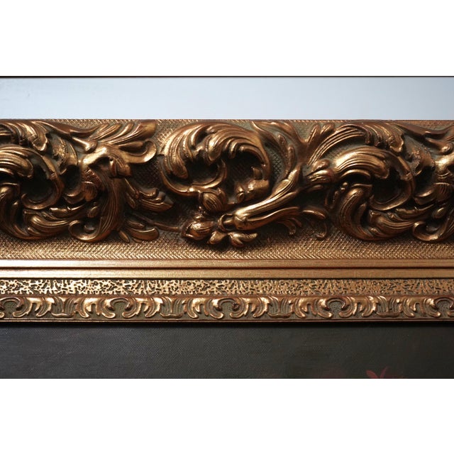 Gold Wilbur Artist Signed Large Oil Painting on Canvas Floral Still Life in Vase For Sale - Image 8 of 12