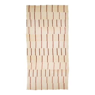 Vintage 13 X 27 Extra-Long Minimalist Striped Kilim Wool Rug in Neutral Cream For Sale