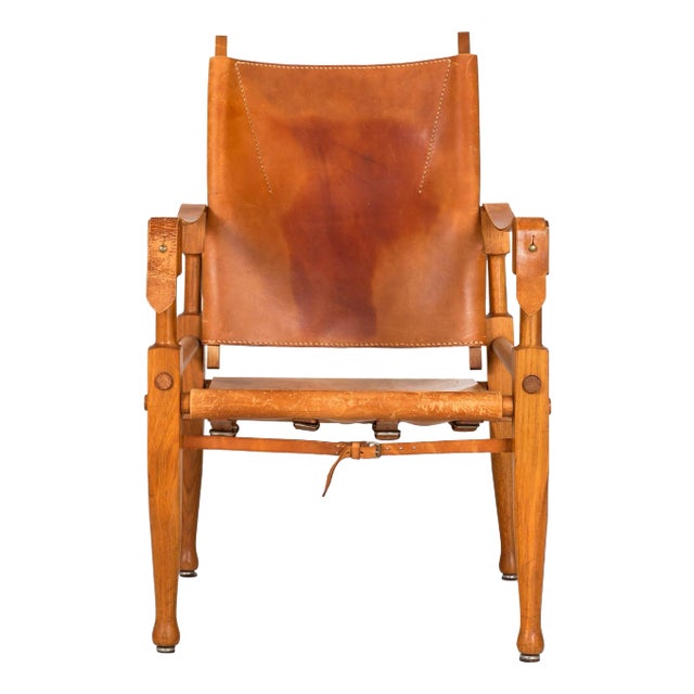 Mid-Century Modern Leather and Oak "Safari" Chair by Wilhelm Kienzle, Circa 1950 For Sale