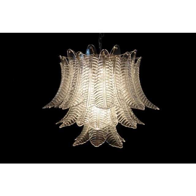 Transparent Italian Murano Three-Tier 48 Transparent Felci Glass Chandelier For Sale - Image 8 of 11