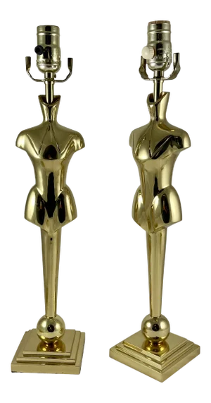 French Mid-Century Tall Brass Gentlemans' Clothier Mannequin Torso Lamps, a Pair
