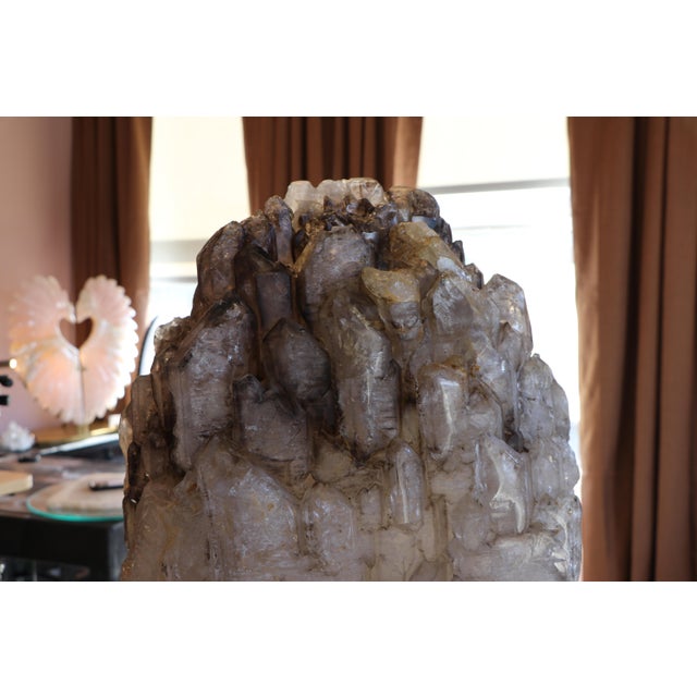 Gray Balam: Monumental Hand-Carved Brazilian Smoky Quartz Sculpture With Natural Elestial Formation For Sale - Image 8 of 16