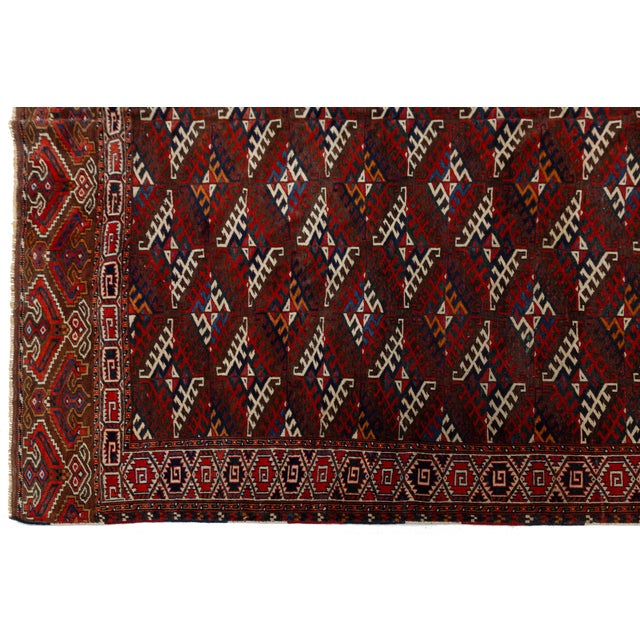 Antique Turkmen Yamoud Wool Rug With Diamond Lattice and Eagle Motif Borders For Sale In New York - Image 6 of 12