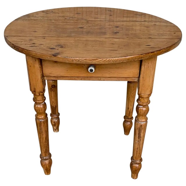 Coffee 19th Spanish Country Pine Side Oval Side Table For Sale - Image 8 of 8