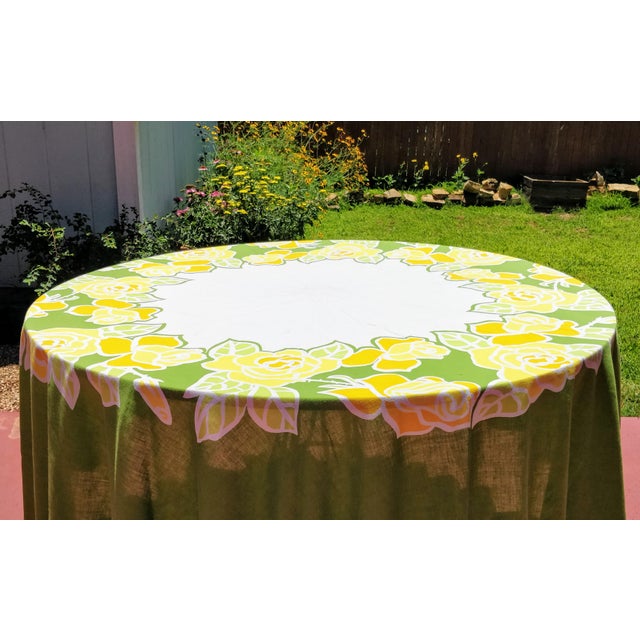 Vintage Vera Neumann Tablecloth Round Green Yellow Floral Chairish