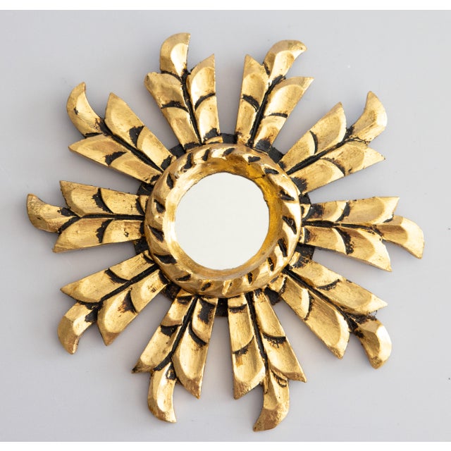 Wood Petite Mid Century Italian Giltwood Sunburst Mirror For Sale - Image 7 of 7