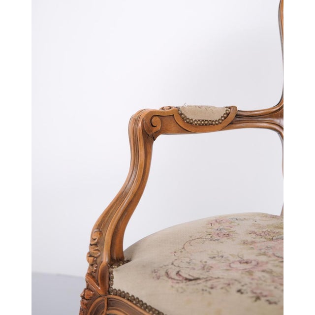 1930s Neo-Rococo Armchair with Curved Legs and Patterned Floral Fabric, 1930s For Sale - Image 5 of 11