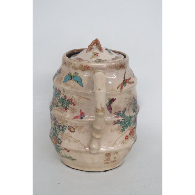 Mid 20th Century Japanese Satsuma Style Ceramic Earthenware Teapot Butterfly Garden Motif For Sale - Image 4 of 12