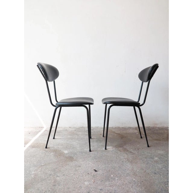 Set of Black Leather Chairs, 1950s For Sale - Image 4 of 6