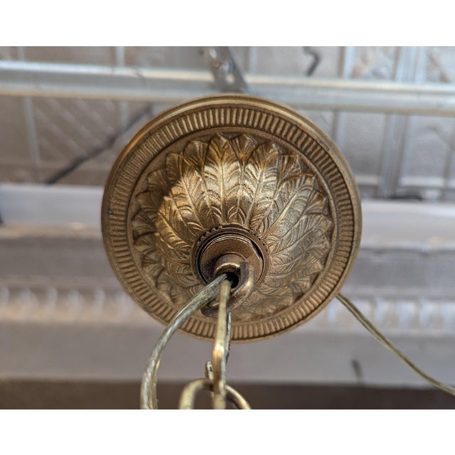 French 1940 French Tole Bronze With Ceramic Flowers Chandelier For Sale - Image 3 of 8