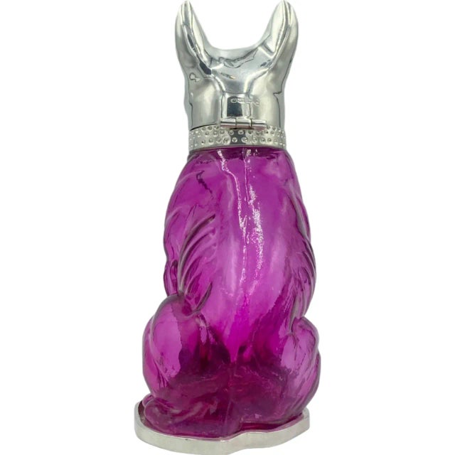 Pink Vintage French Bulldog Pink Glass Silverplate Claret Jug Decanter For Sale - Image 8 of 13
