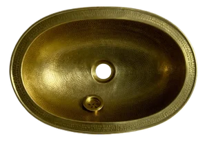 Oval Hammered Brass Drop-In Bathroom Sink, Rustic Moroccan Handmade & Brass Drain