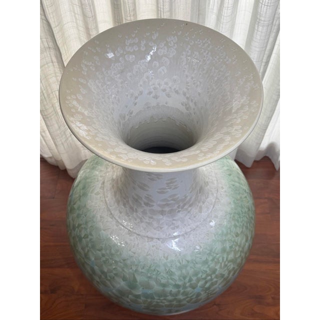 35” Extra Large Shiwan Style Crystalline Glaze Pottery Floor Vase Signed For Sale - Image 4 of 12