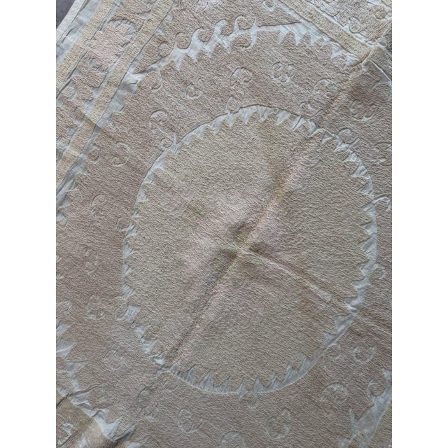 1960s Suzani Textile Wall Art - Neutral Tan Uzbek Embroidery 4'3'' X 4'3'' For Sale - Image 5 of 8
