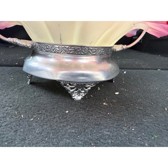 1930s Cranberry Pink Silvercrest Ruffled Uranium Glass Antique Brides Basket For Sale - Image 5 of 9