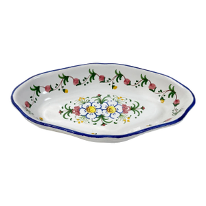 Vintage Spanish Ceramic Hand-Painted Floral Motif Dish