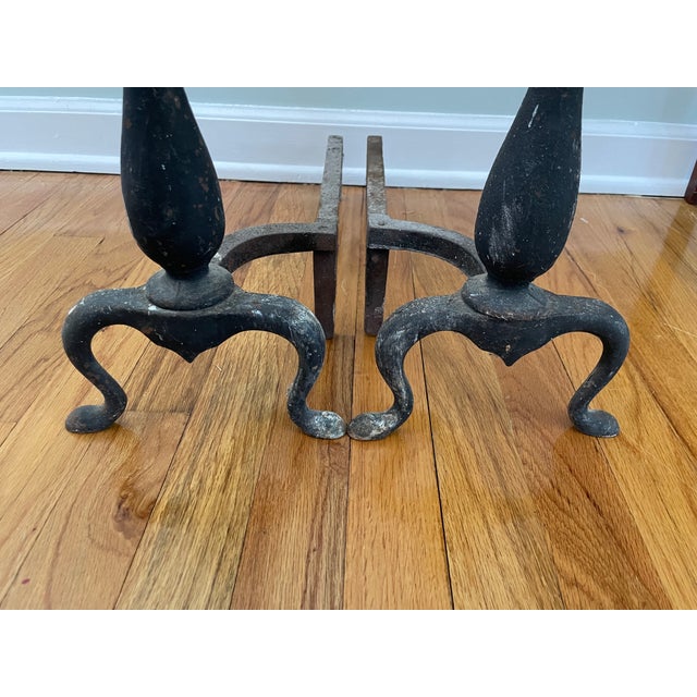Early 20th Century Pair of Early 20th Century Brass Topped Federal Style Andirons For Sale - Image 5 of 9