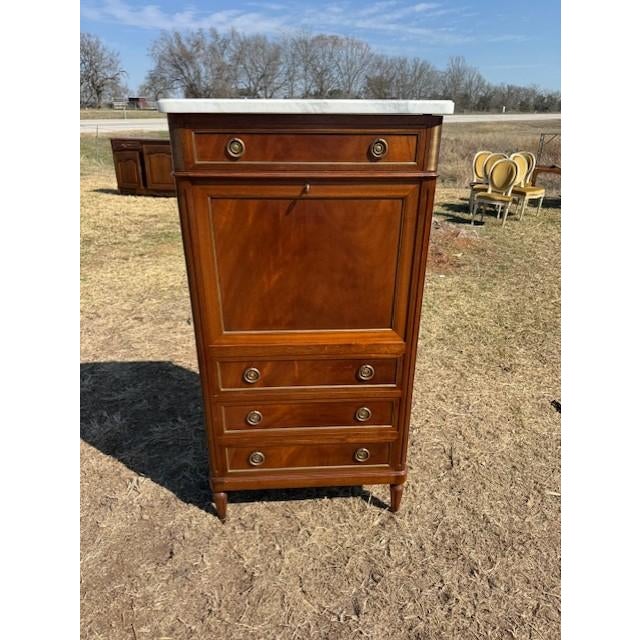 19th Century French Louis XVI Secretary Desk Carrara Marble Top For Sale - Image 6 of 18