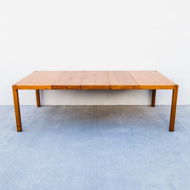 1970s Large Mid Century Oak Expandable Parsons Style Dining Table For Sale - Image 12 of 13