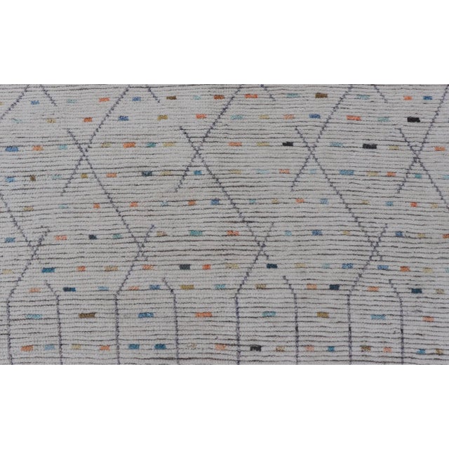 Modern Tribal Rug in Wool With Sub-Geometric Design in Blue, Ivory, Multi Colors For Sale In Atlanta - Image 6 of 12