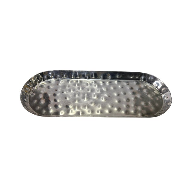 Artistic Hand Punch Marks Stainless Steel Display Oval Rectangular Plate For Sale - Image 4 of 4