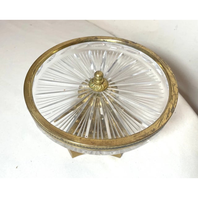 French Antique Ornate French Gilt Bronze Crystal Glass Candy Dish Compote Card Receiver For Sale - Image 3 of 9
