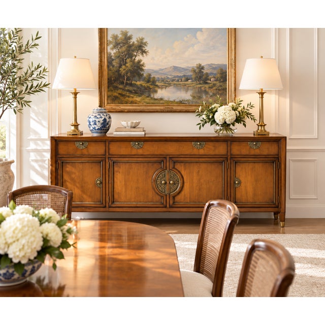 Made by Century Furniture of Hickory, North Carolina, this handsome mid-century cabinet combines a clean architectural...
