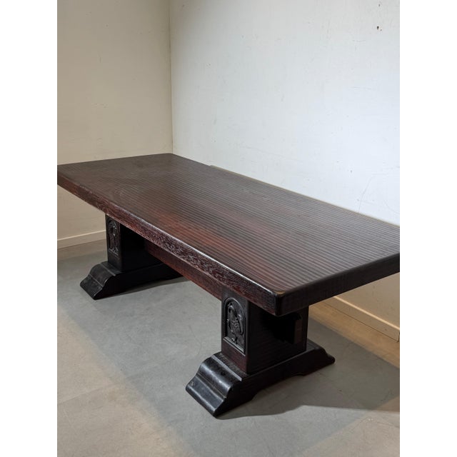 Antique Oak Dining Table with Carved Pedestal Base For Sale - Image 3 of 10